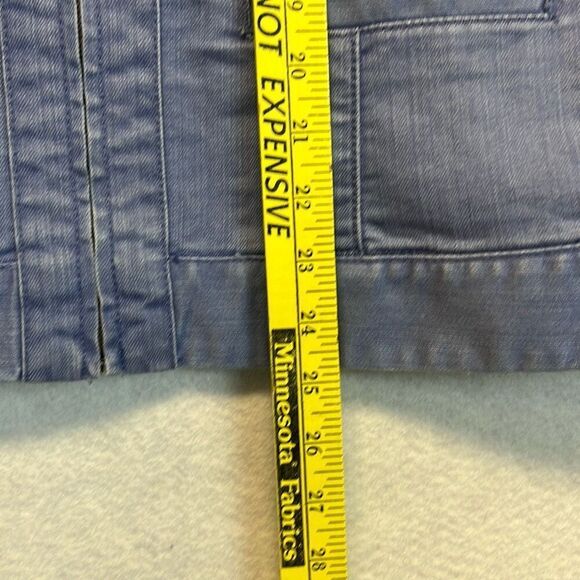 CHICO'S Platinum Jacket Women's Size 2 (Large) Blue Denim Full Zip Ruched Sleeve - Picture 10 of 16